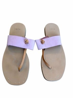Joie Lilac and Tan Leather Toe-Loop Slide Sandals